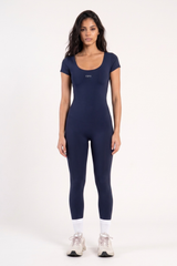 WIDE NECK SHORT SLEEVE JUMPSUIT