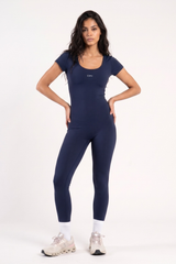 WIDE NECK SHORT SLEEVE JUMPSUIT