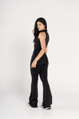 HIGH NECK FLARED SLEEVELESS JUMPSUIT