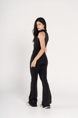 HIGH NECK FLARED SLEEVELESS JUMPSUIT