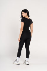 WIDE NECK SHORT SLEEVE JUMPSUIT