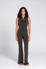 HIGH NECK FLARED SLEEVELESS JUMPSUIT