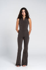 HIGH NECK FLARED SLEEVELESS JUMPSUIT