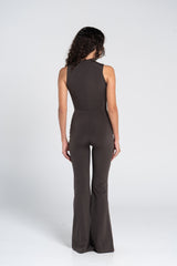HIGH NECK FLARED SLEEVELESS JUMPSUIT