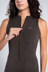 HIGH NECK FLARED SLEEVELESS JUMPSUIT