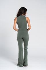 HIGH NECK FLARED SLEEVELESS JUMPSUIT