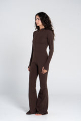 HIGH NECK FLARED LONG SLEEVE JUMPSUIT