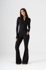 HIGH NECK FLARED LONG SLEEVE JUMPSUIT