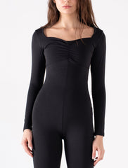 RUCHED LONG SLEEVE JUMPSUIT