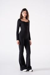 RUCHED LONG SLEEVE JUMPSUIT