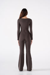 RUCHED LONG SLEEVE JUMPSUIT