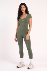 WIDE NECK SHORT SLEEVE JUMPSUIT
