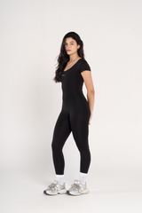 WIDE NECK SHORT SLEEVE JUMPSUIT