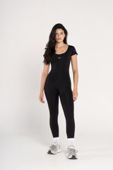 WIDE NECK SHORT SLEEVE JUMPSUIT