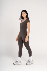WIDE NECK SHORT SLEEVE JUMPSUIT