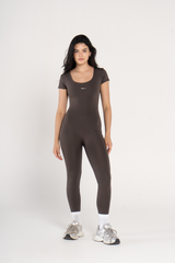 WIDE NECK SHORT SLEEVE JUMPSUIT