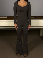RUSHED LONG SLEEVE JUMPSUIT