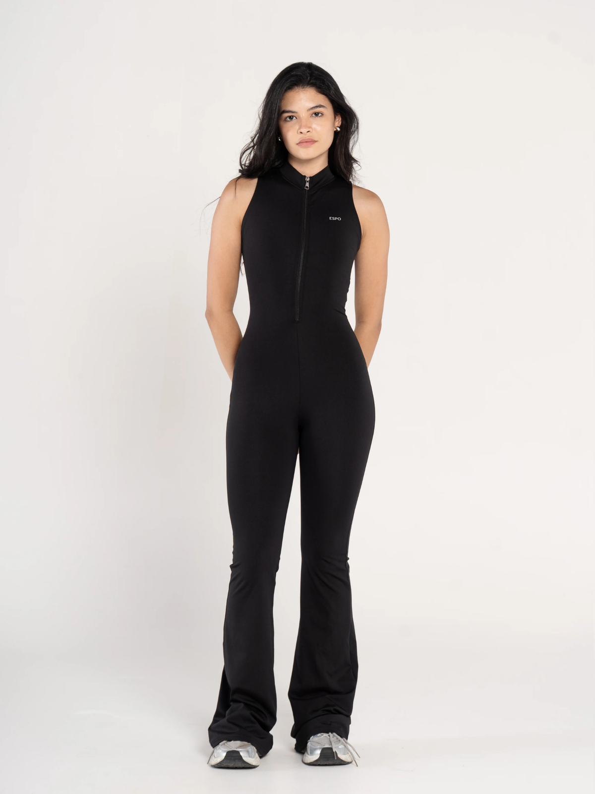 HIGH NECK FLARED SLEEVELESS JUMPSUIT