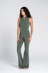 HIGH NECK FLARED SLEEVELESS JUMPSUIT