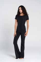 ROUND NECK SHORT SLEEVE FLARED JUMPSUIT