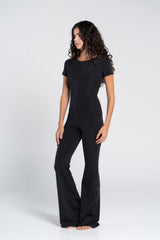 ROUND NECK SHORT SLEEVE FLARED JUMPSUIT