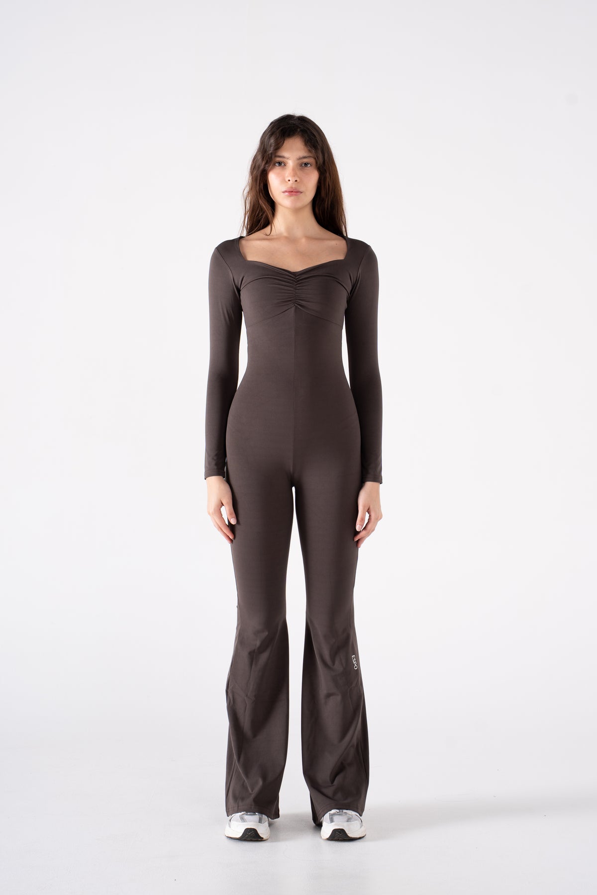RUCHED LONG SLEEVE JUMPSUIT
