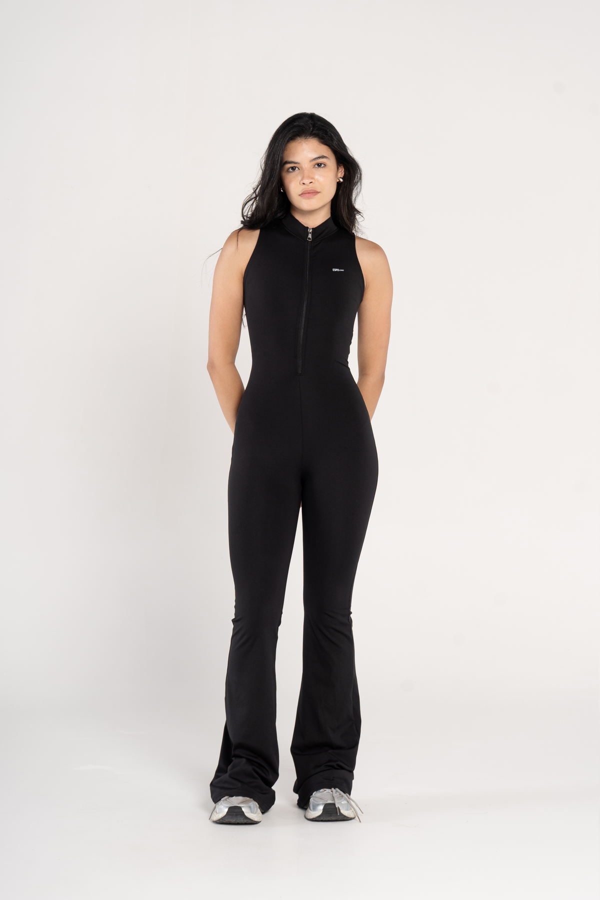 HIGH NECK FLARED SLEEVELESS JUMPSUIT
